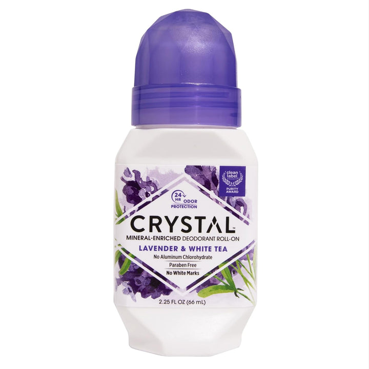 CRYSTAL Body Mineral Deodorant Roll-On Lavender & White Tea With 24-Hour Odor Protection, Aluminum Free Chloride Free & Paraben Free 66ml