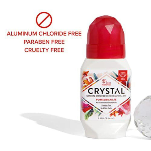 CRYSTAL Body Mineral Deodorant Roll-On Pomegranate With 24-Hour Odor Protection, Aluminum Free Chloride Free & Paraben Free 66ml