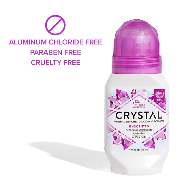 CRYSTAL Body Mineral Deodorant Roll-On Unscented With 24-Hour Odor Protection, Aluminum Free Chloride Free & Paraben Free 66ml