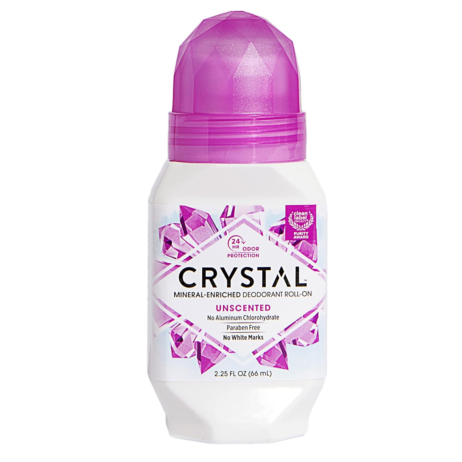 CRYSTAL Body Mineral Deodorant Roll-On Unscented With 24-Hour Odor Protection, Aluminum Free Chloride Free & Paraben Free 66ml
