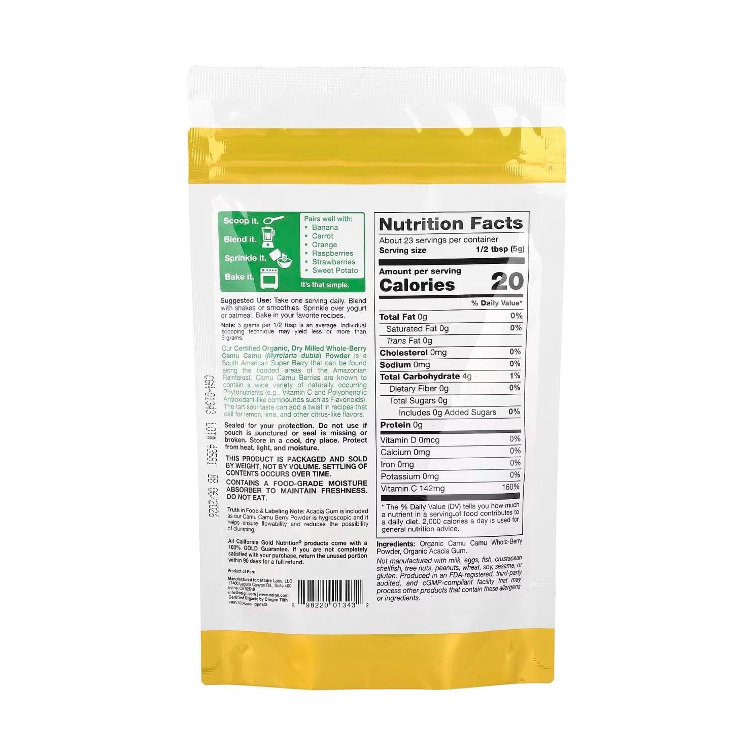 California Gold Nutrition Organic Camu Camu Powder 114g