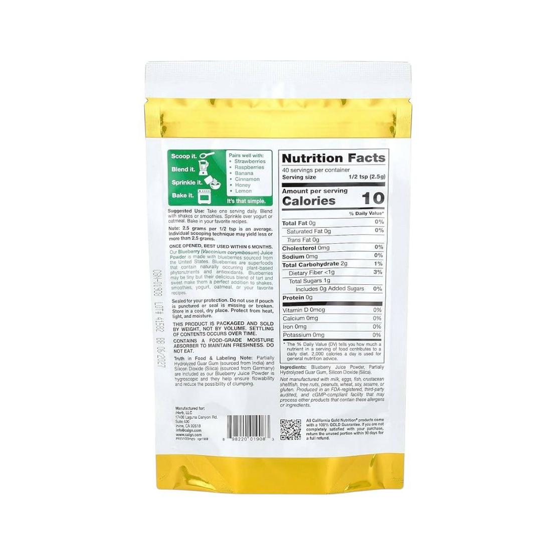 California Gold Nutrition, Superfoods, Blueberry Juice Powder, 100g