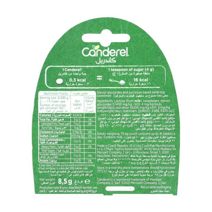 Canderel with Stevia Low Calorie Sweetener with Steviol Glycosides, 100 tablets