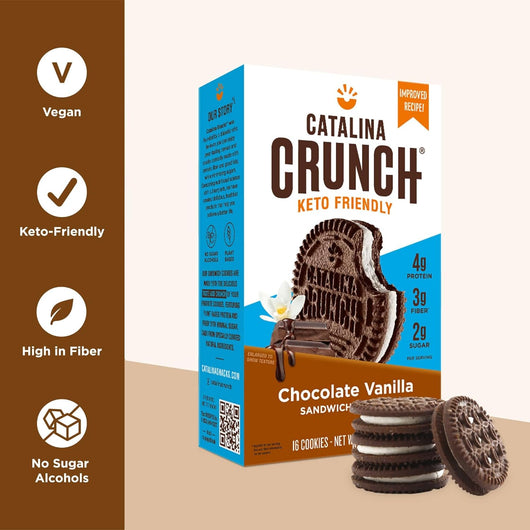 Catalina Crunch Keto Friendly Chocolate Vanilla Sandwich Cookie Low Carb Low Sugar Vegan 193g