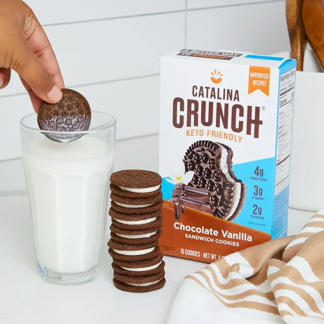 Catalina Crunch Keto Friendly Chocolate Vanilla Sandwich Cookie Low Carb Low Sugar Vegan 193g