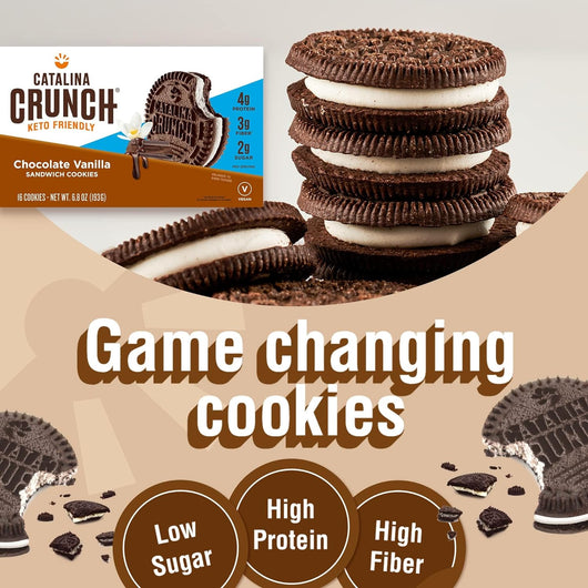 Catalina Crunch Keto Friendly Chocolate Vanilla Sandwich Cookie Low Carb Low Sugar Vegan 193g