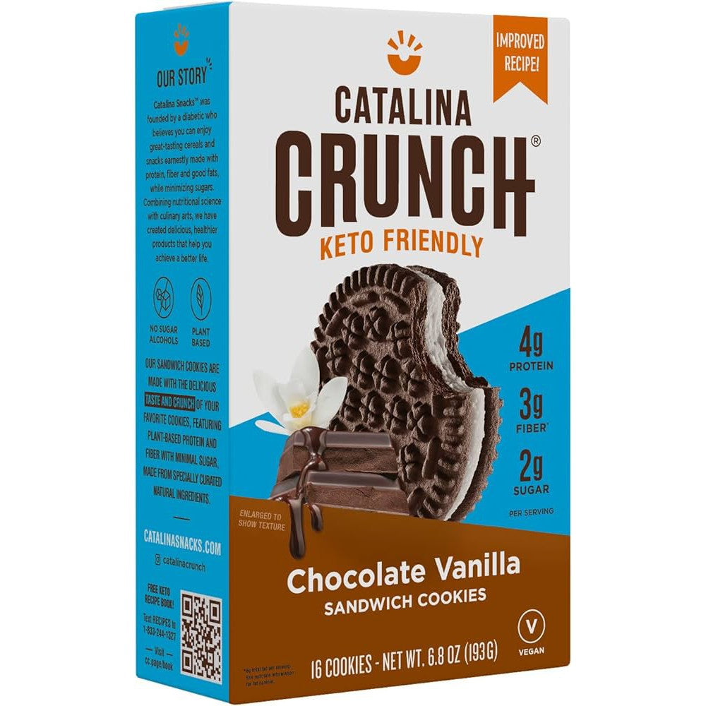 Catalina Crunch Keto Friendly Chocolate Vanilla Sandwich Cookie Low Carb Low Sugar Vegan 193g