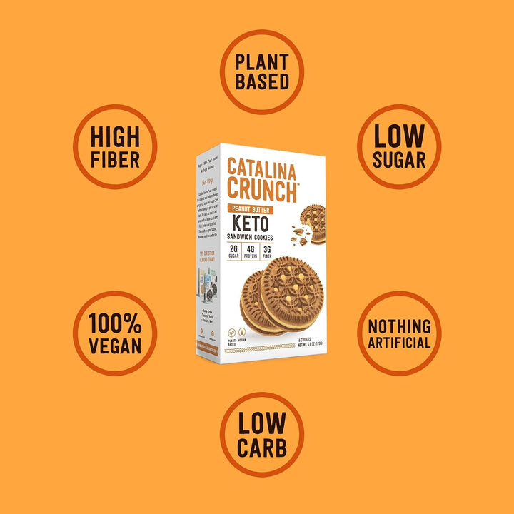 Catalina Crunch Keto Friendly Peanut Butter Sandwich Cookie Low Carb Low Sugar Vegan 193g