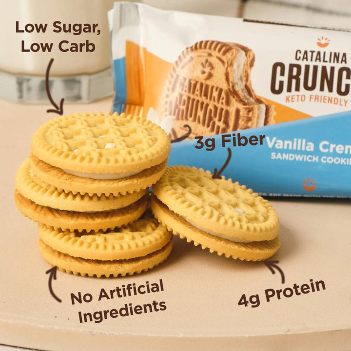 Catalina Crunch Keto Friendly Vanilla Creme Sandwich Cookie Low Carb Low Sugar Vegan 48g