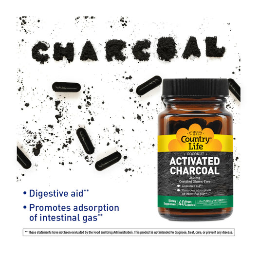 Country Life Activated Charcoal 260mg 100 Vegan Capsules