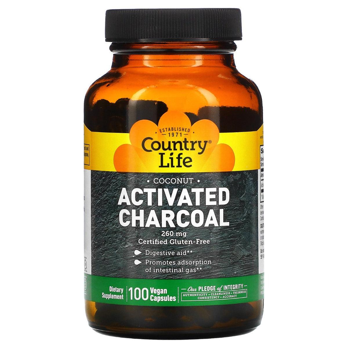 Country Life Activated Charcoal 260mg 100 Vegan Capsules