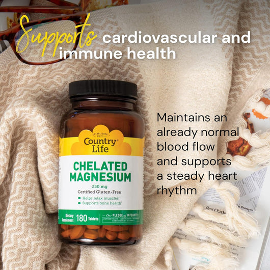 Country Life Chelated Magnesium 250 mg Gluten Free 180 Tablets