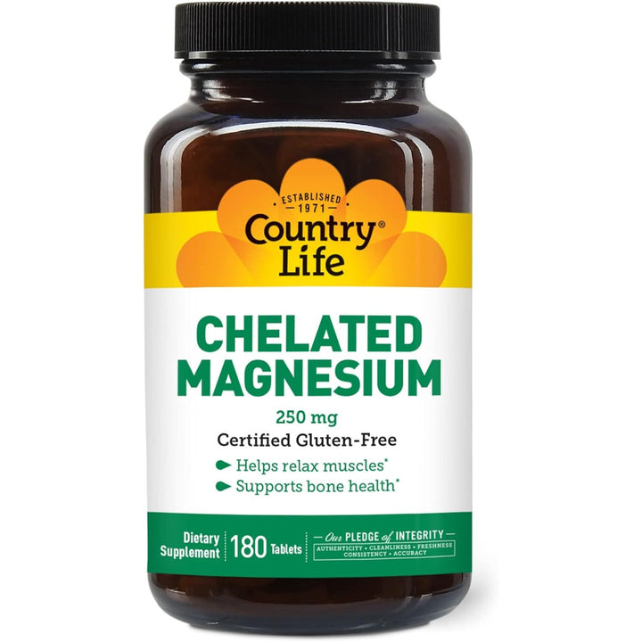 Country Life Chelated Magnesium 250 mg Gluten Free 180 Tablets