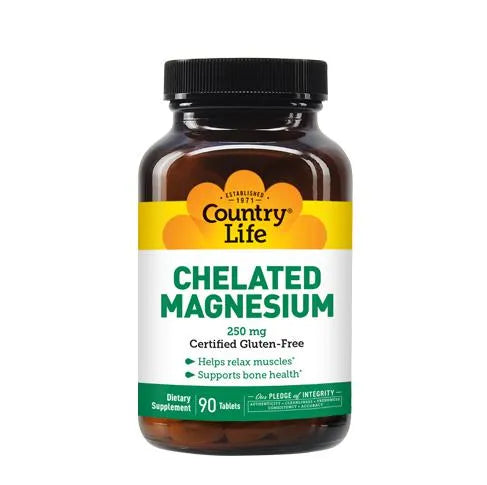Country Life Chelated Magnesium 250 mg Gluten Free 90 Tablets