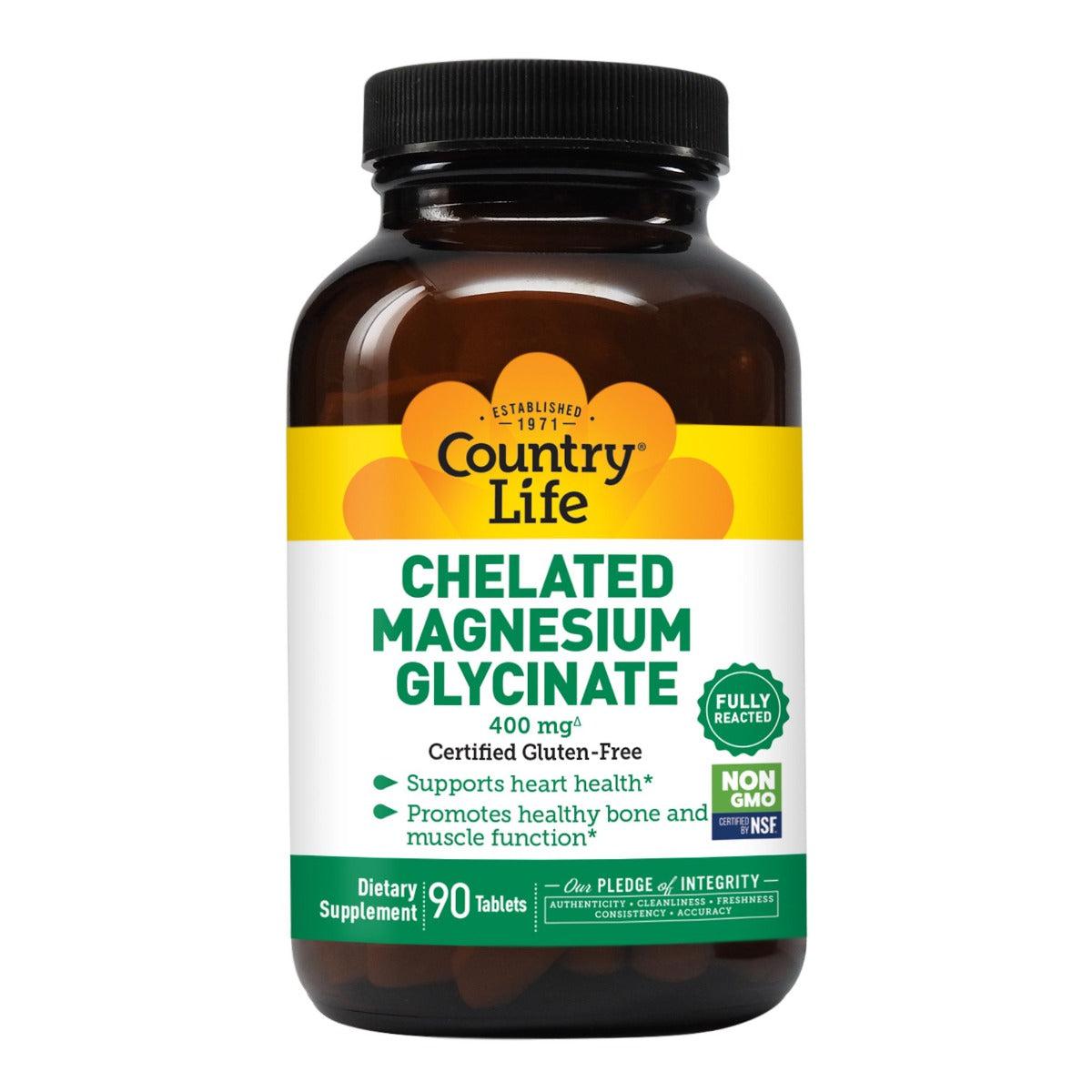 Country Life Chelated Magnesium Glycinate 400mg Non-GMO Vegan 90 Tablets