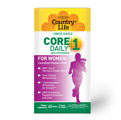 Country Life Core Daily-1 Multivitamins for Women, Energy Support, 60 Tablets, Certified Gluten Free, Certified Vegetarian