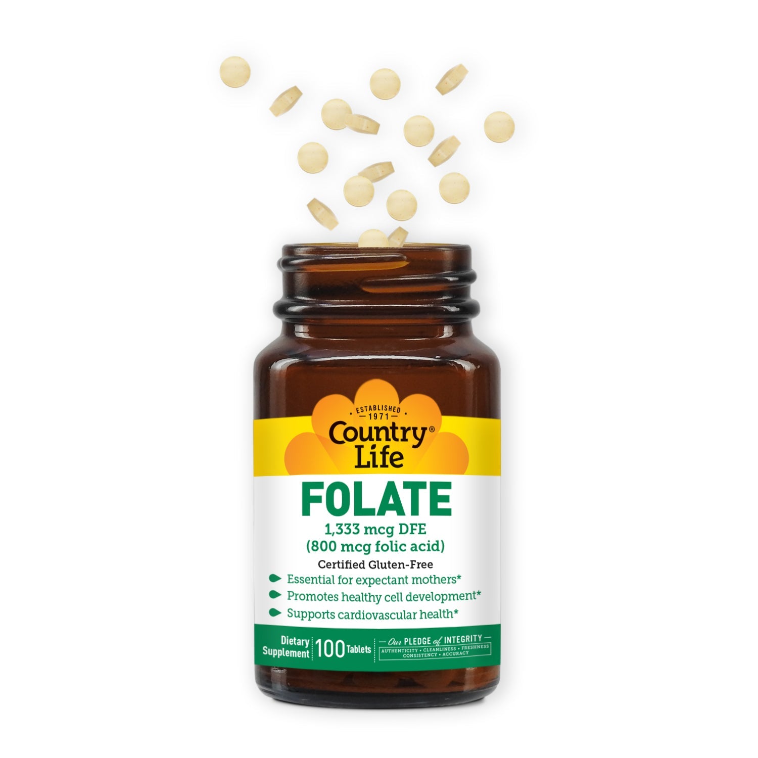 Country Life Folate 800 mcg Folic Acid 100 Tablets