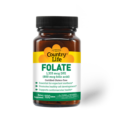 Country Life Folate 800 mcg Folic Acid 100 Tablets