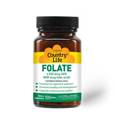 Country Life Folate 800 mcg Folic Acid 100 Tablets