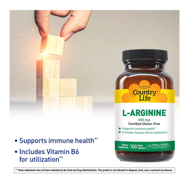 Country Life L-Arginine 500mg Gluten Free 100 Vegan Capsules