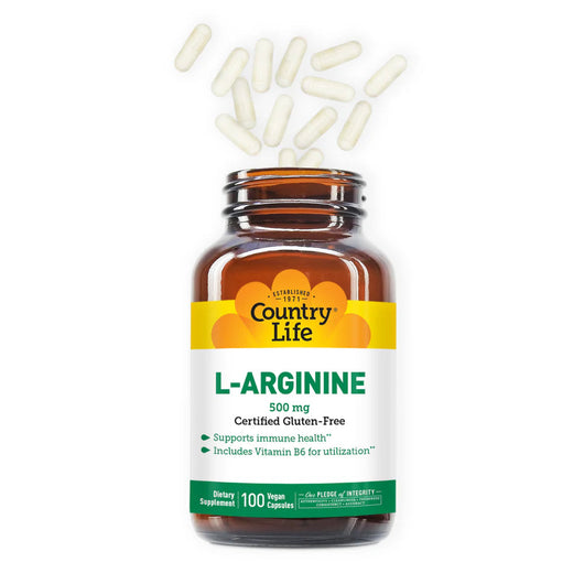 Country Life L-Arginine 500mg Gluten Free 100 Vegan Capsules