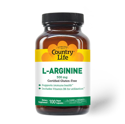 Country Life L-Arginine 500mg Gluten Free 100 Vegan Capsules