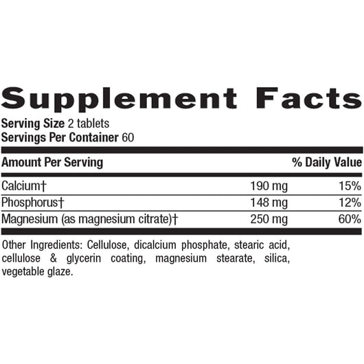 Country Life Magnesium Citrate 250 mg Gluten Free Non-GMO 120 Tablets