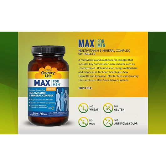 Country Life Max for Men Multivitamin & Mineral Complex with Saw Palmetto Gluten Free 60 Tablet