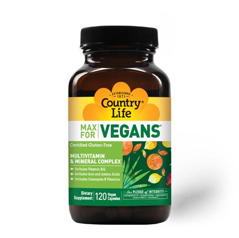 Country Life Max for Vegans Multivitamin & Mineral Complex 120 Vegan Capsules