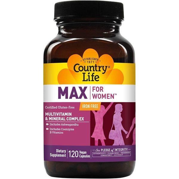 Country Life Max for Women Iron Free Multivitamin & Mineral Complex with Ashwagandha 120 Vegetarian Capsules