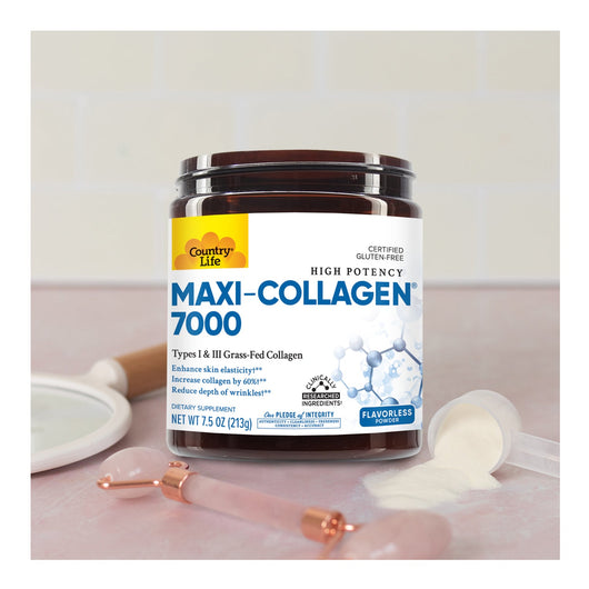 Country Life Maxi Collagen® 7000 High Potency Type 1 & 3 Grass Fed Bovine Collagen Powder 213g