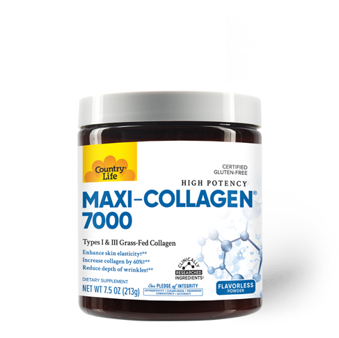 Country Life Maxi Collagen® 7000 High Potency Type 1 & 3 Grass Fed Bovine Collagen Powder 213g