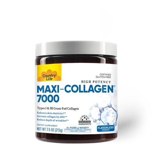 Country Life Maxi Collagen® 7000 High Potency Type 1 & 3 Grass Fed Bovine Collagen Powder 213g