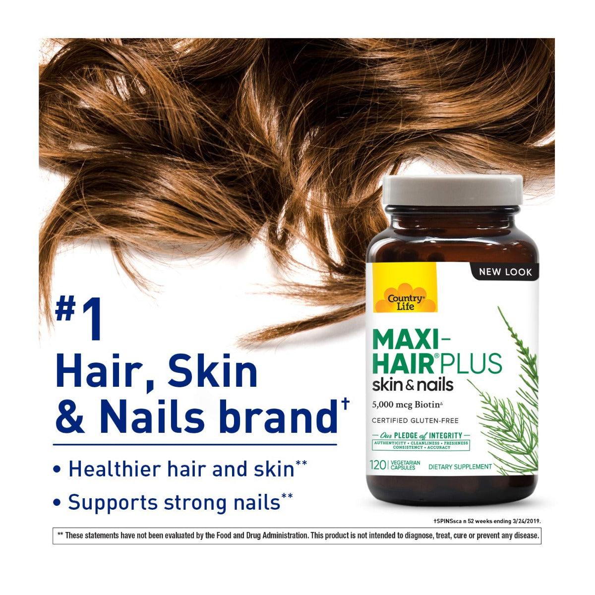 Country Life Maxi Hair Plus Skin & Nails with 5000mcg Biotin Gluten Free 120 Veg Capsules