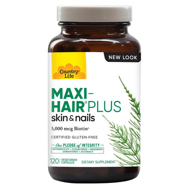 Country Life Maxi Hair Plus Skin & Nails with 5000mcg Biotin Gluten Free 120 Veg Capsules
