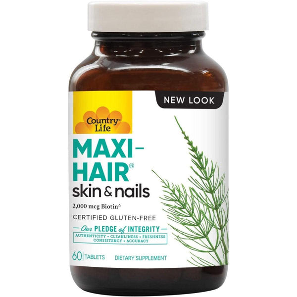 Country Life Maxi Hair Skin & Nails with 2000mcg Biotin Gluten Free 60 Tablet