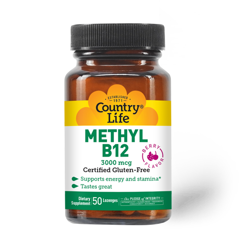 Country Life Methyl B-12 Vitamin B12 Lozenges as Methylcobalamin 3,000 mcg Certified Vegan and Gluten Free 120 Lozenges