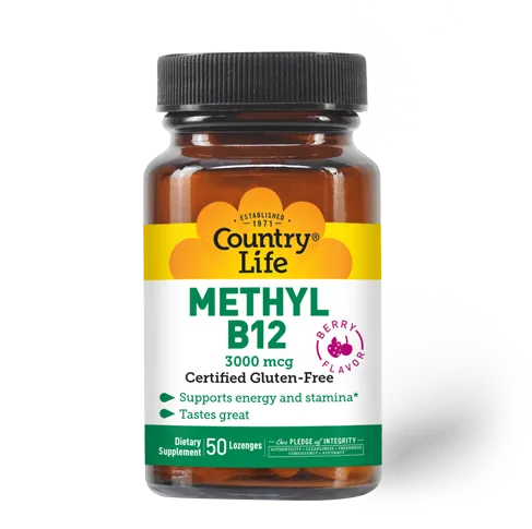 Country Life Methyl B-12 Vitamin B12 Lozenges as Methylcobalamin 3,000 mcg Certified Vegan and Gluten Free 120 Lozenges