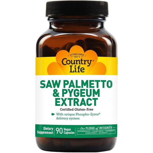 Country Life Saw Palmetto & Pygeum Extract Dairy Free Gluten Free 90 Vegan Capsules