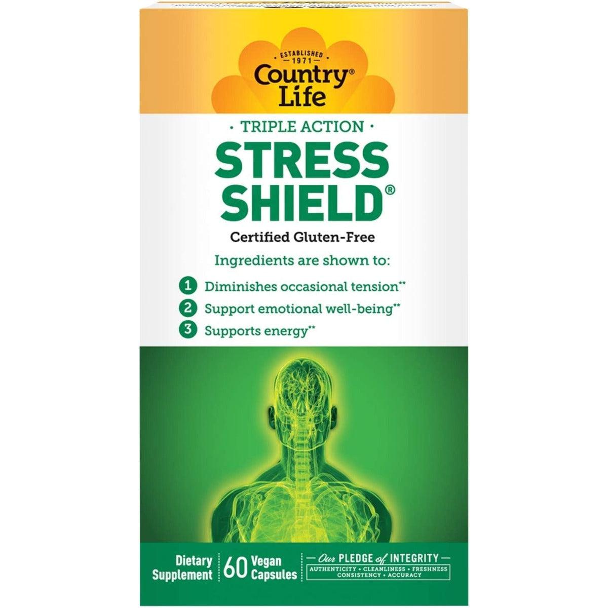 Country Life Stress Shield Triple Action Gluten Free Dairy Free 60 Vegan Capsules