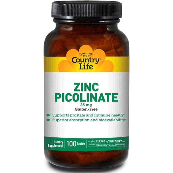 Country Life Zinc Picolinate 25mg Gluten Free 100 Vegan Capsules