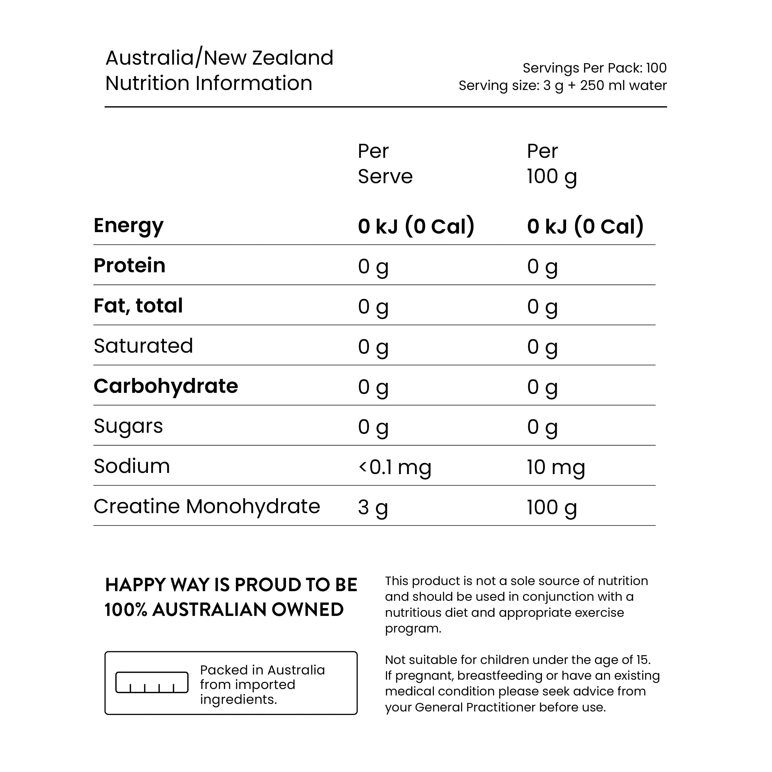 هابي واي مسحوق كرياتين أحادي الهيدرات النقي بدون نكهة 300غم