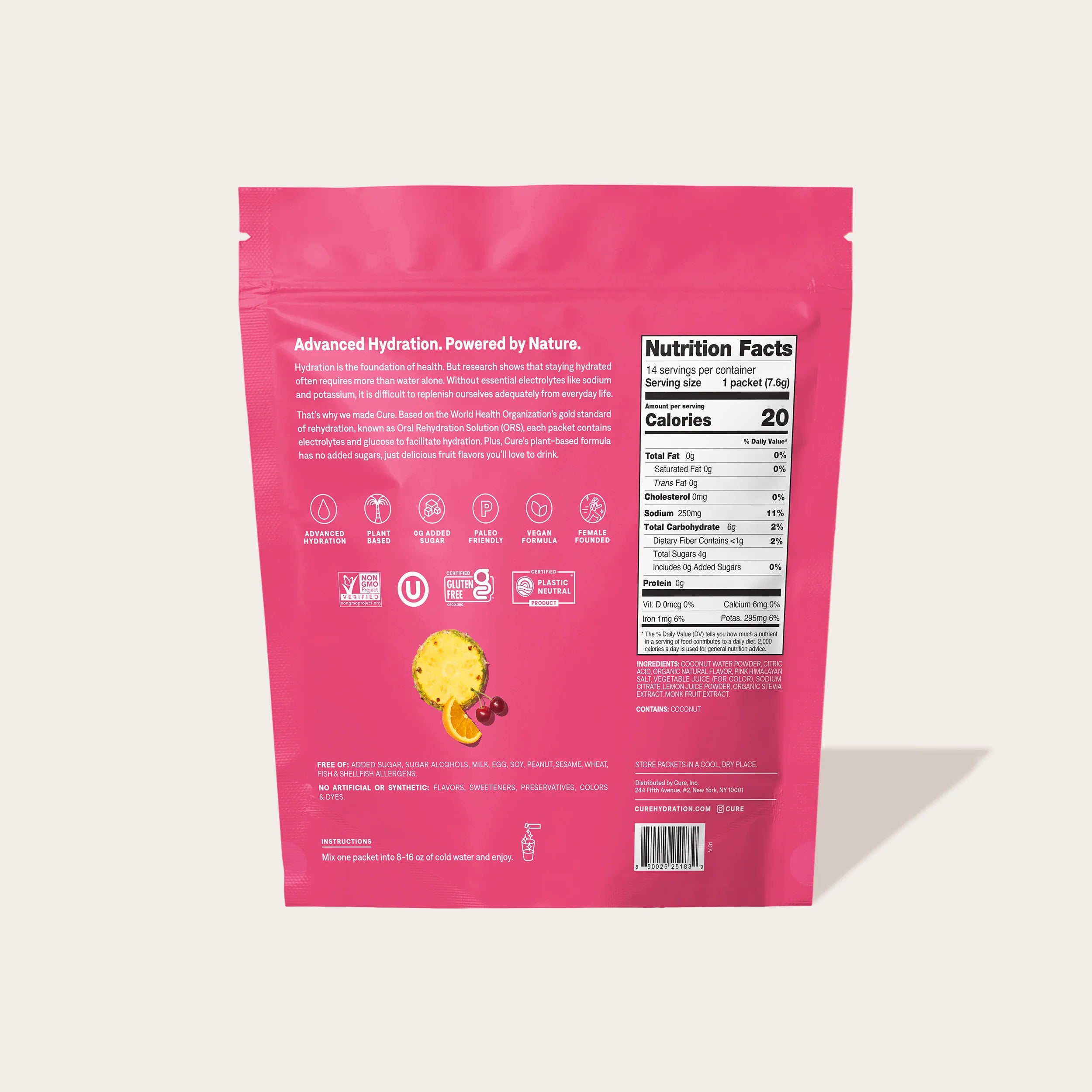 Cure Hydration Electrolyte Drink Mix, Tropical Punch, 14 Packets, 0.27 oz (7.6 g) Each