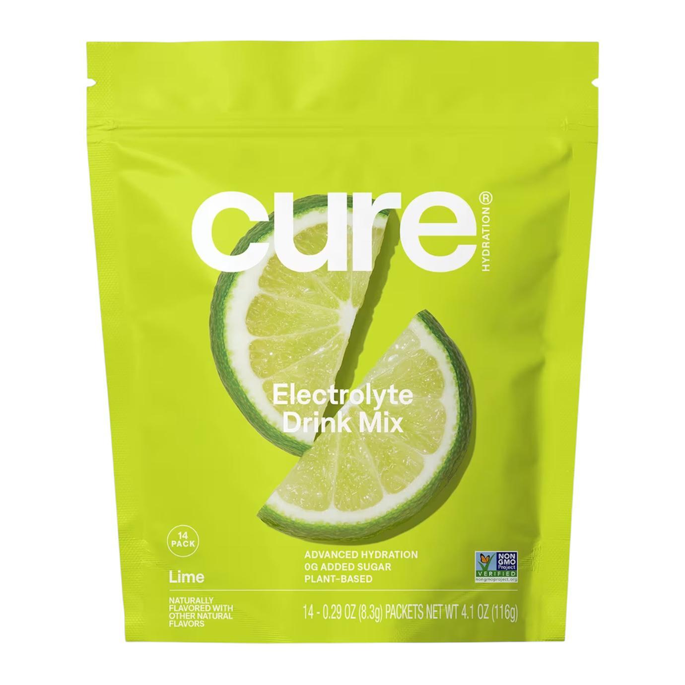 Cure Hydration Hydrating Electrolyte Drink Mix Lime 14 Packs