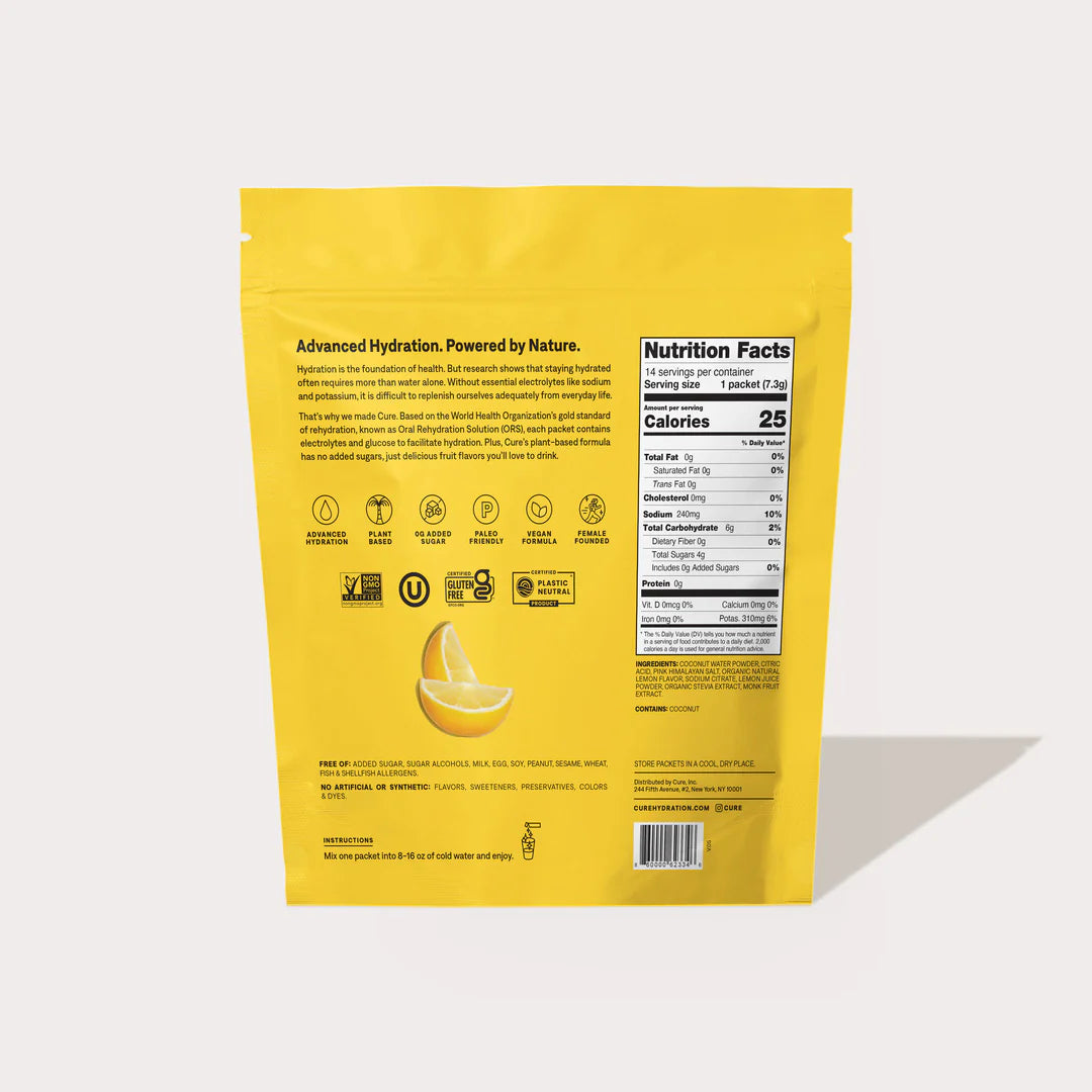 Cure Hydration Hydrating Electrolyte Mix, Lemonade, 14 Packets