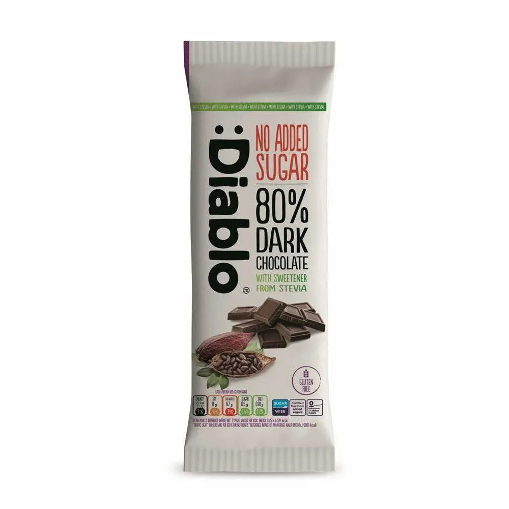 Diablo Sugar Free Dark Chocolate 80 With Stevia Gluten Free 75g Diablo Sugar Free Dark Chocolate 80 With Stevia Gluten Free 75g