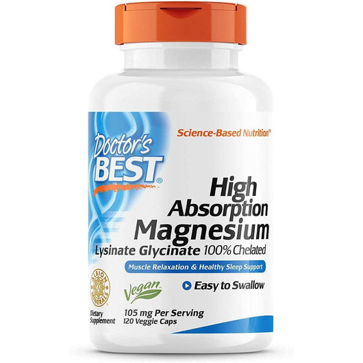 Doctor's Best High Absorption Magnesium Lysinate Glycinate 100% Chelated 120 Veggie Caps