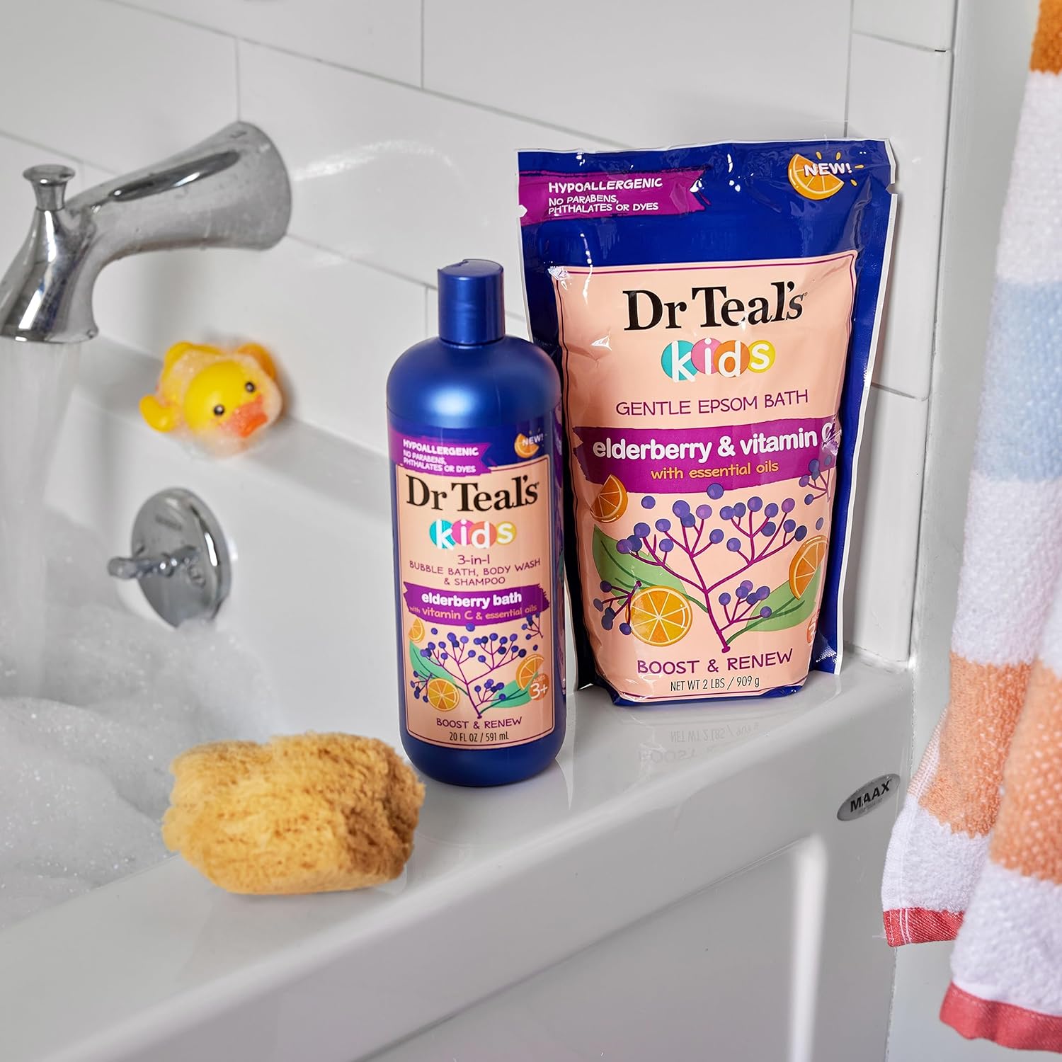 Dr Teal's Kids 3-in-1 Elderberry Bath: Bubble Bath, Body Wash & Shampoo 591ml
