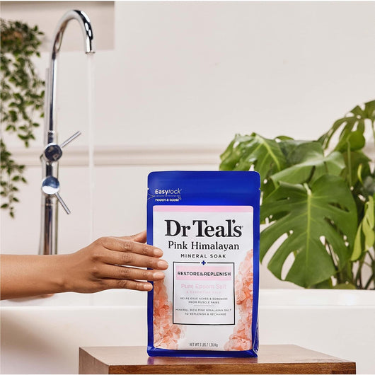 Dr Teal's Pink Himalayan Mineral Salt Soak with Pure Epsom Salt, Restore & Replenish 1.36 KG