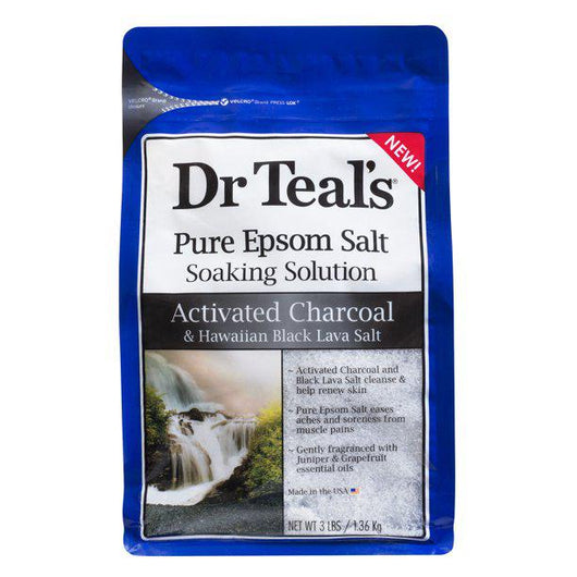 Dr Teal's Pure Epsom Salt Soaking Solution, Activated Charcoal & Hawaiian Black Lava Salt, 3 lbs